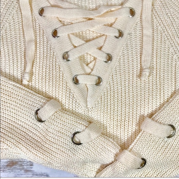 Oatmeal Lace Up Sweater - Picture 6 of 6